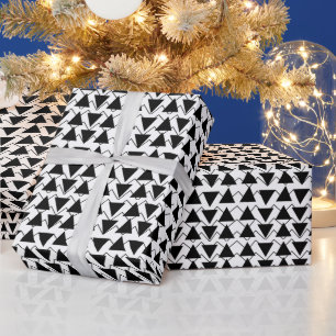 Papel De Presente Listras de Triângulo Preto e Branco