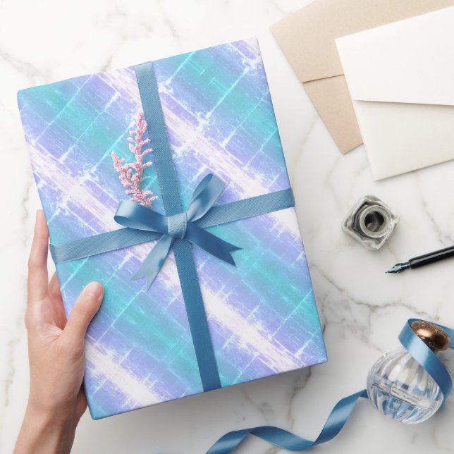 Papel De Presente Listras de Turquesa e Lilás Claro Retrô (Presentear)