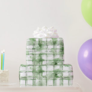 Papel De Presente Listras de Xadrez Verde Branco de Aniversário