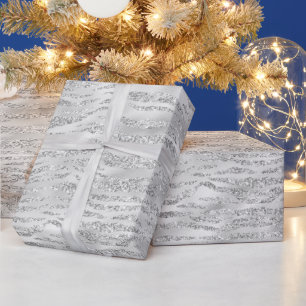 Papel De Presente Listras de Zebra com Brilho Falso Cinza Prata