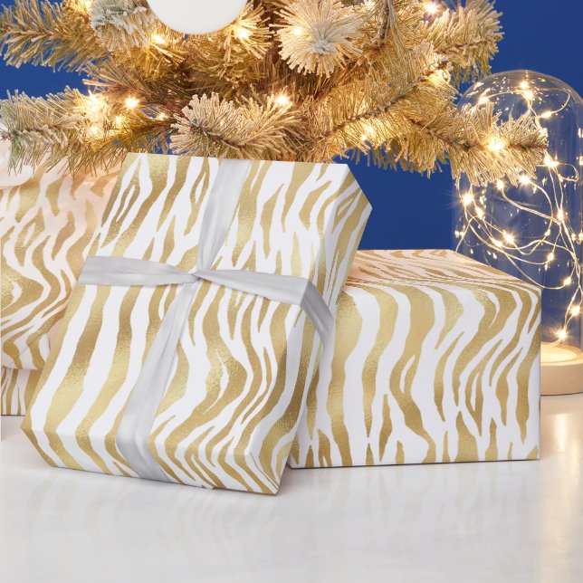 Papel De Presente Listras de Zebra Douradas Elegantes (Feriados)