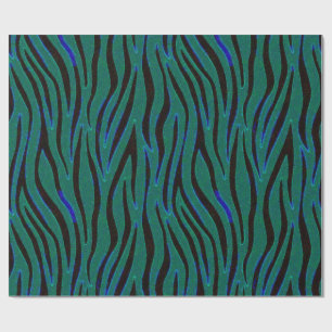 Papel De Presente Listras de Zebra em Estampa Safari Preta e Verde