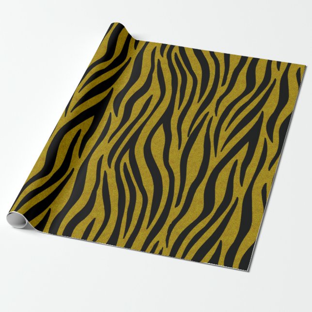 Papel De Presente Listras de Zebra em Safari Preto e Marrom (Desenrolado)