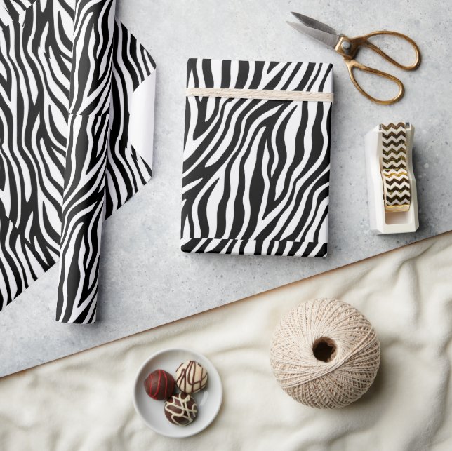 Papel De Presente Listras de Zebra Monocromáticas da Moda (Artesanato)
