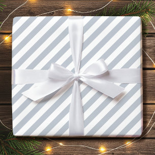 Papel De Presente Listras diagonais cinza e branco simples de Natal