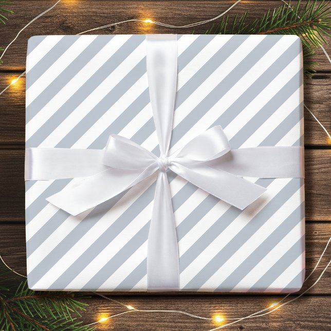 Papel De Presente Listras diagonais cinza e branco simples de Natal (Criador carregado)