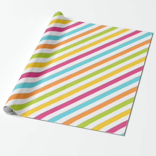 Papel De Presente Listras diagonais em cores vibrantes (Desenrolado)