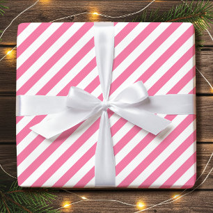 Papel De Presente Listras diagonais simples de Natal rosa e branco