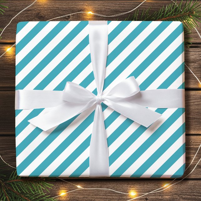 Papel De Presente Listras diagonais turquesa simples de Natal (Criador carregado)