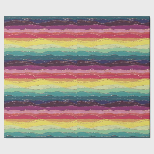 Papel De Presente Listras douradas de arco-íris (Barra)