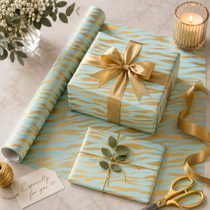 Papel De Presente Listras douradas encantadoras em um fundo azul