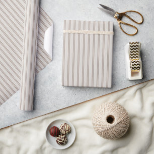 Papel De Presente Listras Duplas Creme Marrom