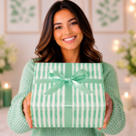 Papel De Presente Listras Elegantes de Aquarela em Verde Menta