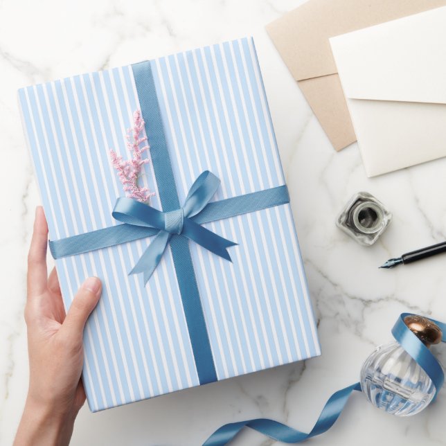 Papel De Presente Listras Finas Azul Claro (Presentear)