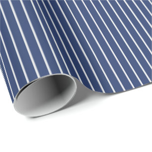Papel De Presente Listras Finas Brancas em Azul Escuro