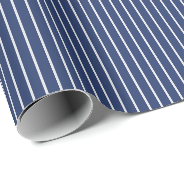 Papel De Presente Listras Finas Brancas em Azul Escuro (Ponta do rolo)