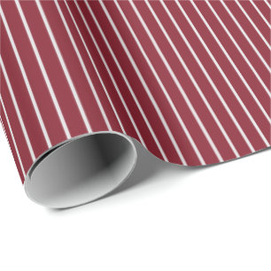 Papel De Presente Listras Finas Brancas em Vermelho Escuro