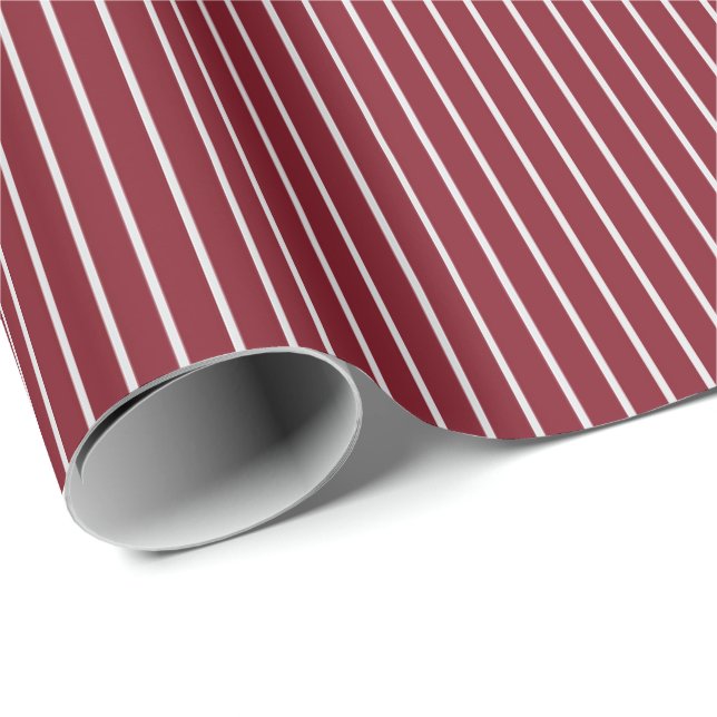 Papel De Presente Listras Finas Brancas em Vermelho Escuro (Ponta do rolo)