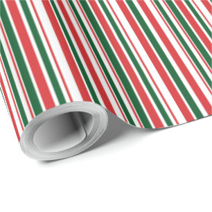 Papel De Presente Listras finas brancas verdes vermelhas