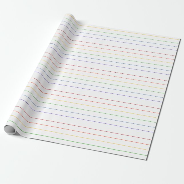 Papel De Presente Listras Finas de Arco-Íris em Fundo Branco (Desenrolado)