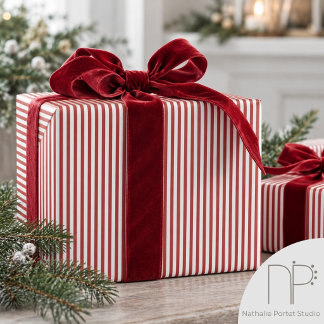 Papel De Presente Listras Finas Vermelhas e Brancas Elegantes