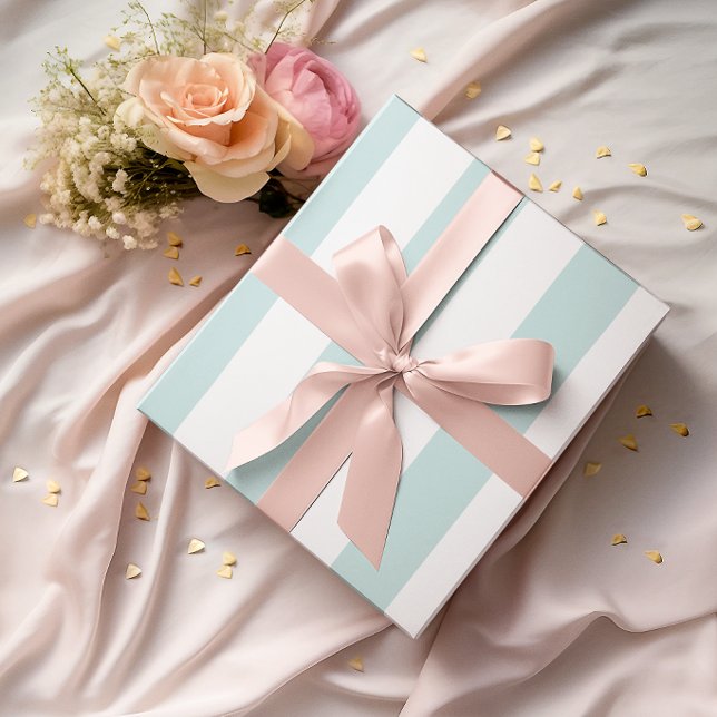 Papel De Presente Listras Grandes Claras em Azul Turquesa e Branco (Large Light Teal and White Stripes Wrapping Paper)