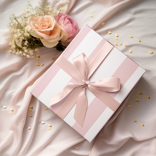 Papel De Presente Listras Grandes Rosa Claro e Branco (Large Light Pink and White Stripes Wrapping Paper)