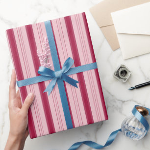 Papel De Presente Listras Grossas e Finas Rosa Claro e Carmim
