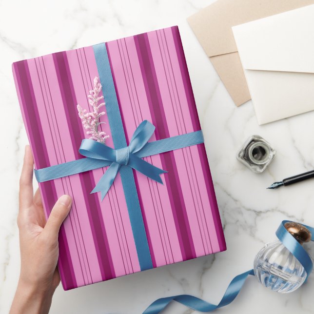 Papel De Presente Listras Grossas e Finas Rosa Claro e Rosa Escuro (Presentear)