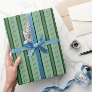 Papel De Presente Listras Grossas e Finas Verde Claro e Verde Escuro