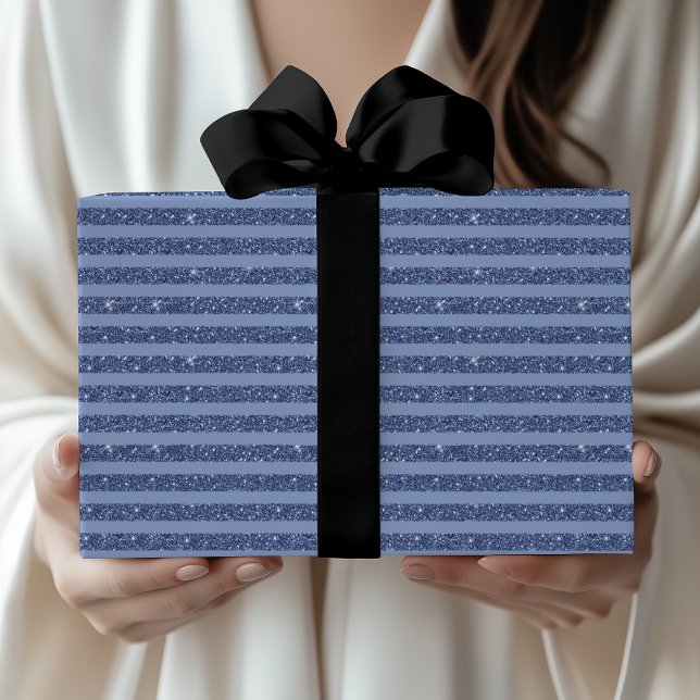 Papel De Presente Listras Horizontais com Brilho Indigo Escuro (Criador carregado)