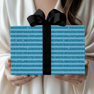 Papel De Presente Listras Horizontais Estilo Glitter Azul Oceânico C
