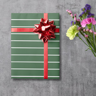 Papel De Presente Listras Horizontais Finas Verde Caçador e Branco