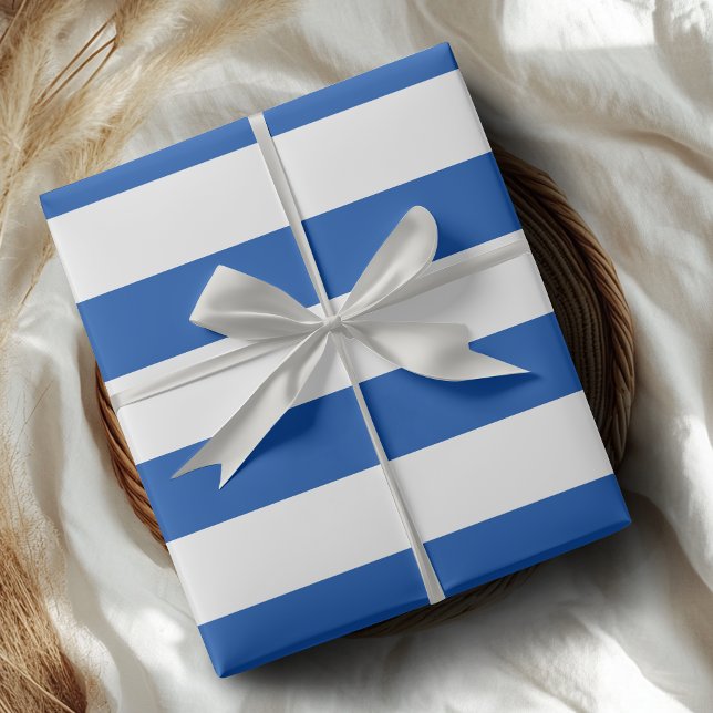 Papel De Presente Listras Horizontais Largas Brancas Azul Cobalto (Criador carregado)