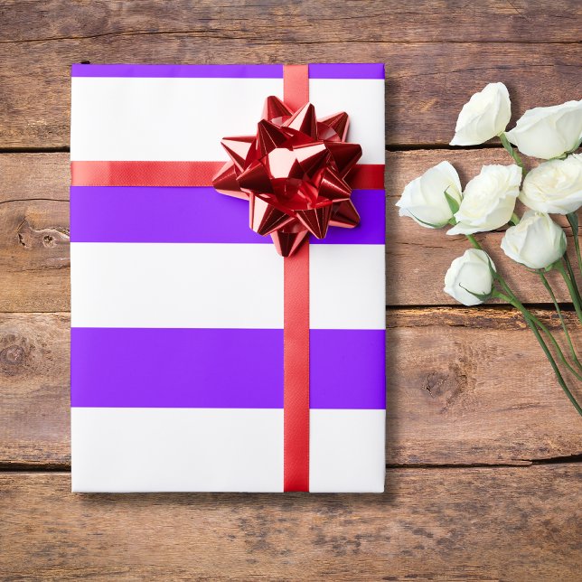 Papel De Presente Listras Horizontais Largas Neon Índigo e Branco (Criador carregado)