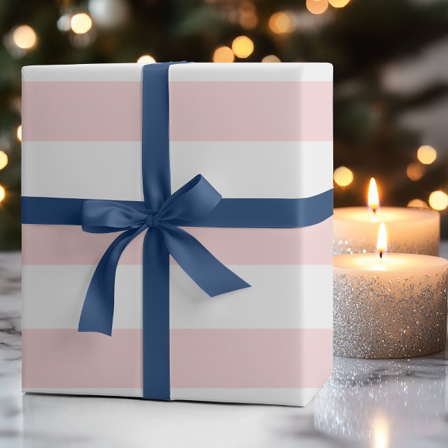 Papel De Presente Listras Horizontais Largas Rosa e Branco Pastel (Criador carregado)