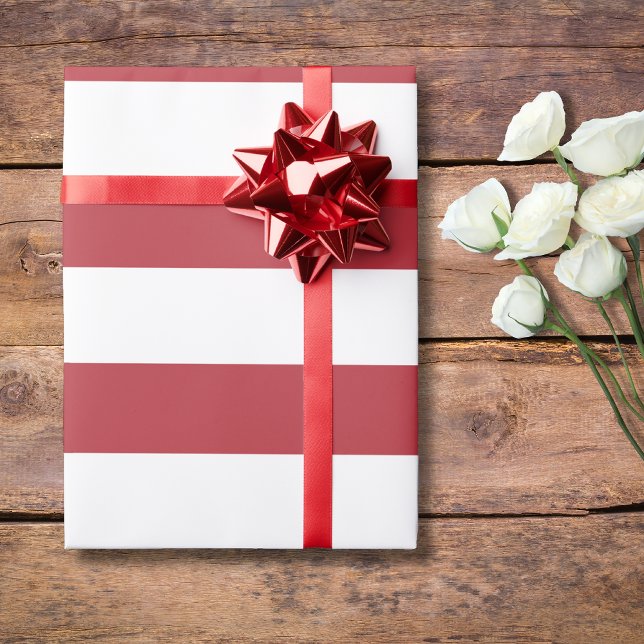 Papel De Presente Listras Horizontais Largas Vermelho e Branco de Cr (Criador carregado)