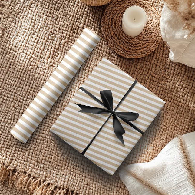 Papel De Presente Listras Horizontais Simples Bege Branco (Criador carregado)