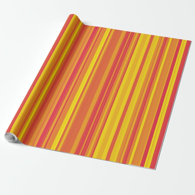 Papel De Presente Listras Laranja Vermelho Amarelo (Desenrolado)