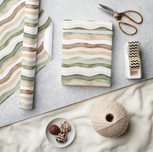 Papel De Presente Listras Marrom Creme Verde (Artesanato)