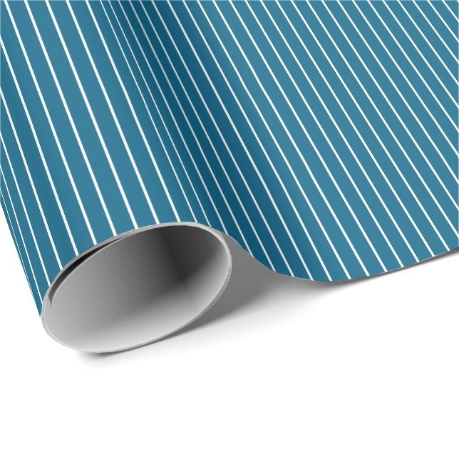 Papel De Presente Listras Modernas Clássicas Oceano Azul e Branco (Ponta do rolo)