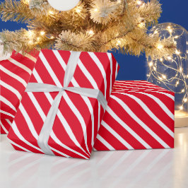 Papel De Presente Listras modernas de pirulito vermelho e branco, do