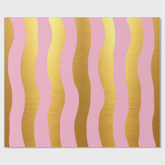Papel De Presente Listras Modernas Luxuosas Rosa e Dourado