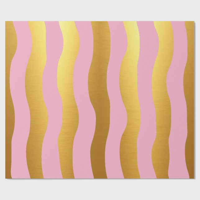 Papel De Presente Listras Modernas Luxuosas Rosa e Dourado (Aberto)