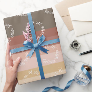 Papel De Presente Listras Modernas Rosa e Marrom