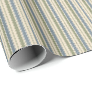 Papel De Presente Listras Multi-Largura em Azul Empoeirado e Verde S