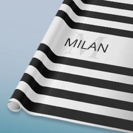 Papel De Presente Listras Ombre Prata Falso Contemporâneo & Preto