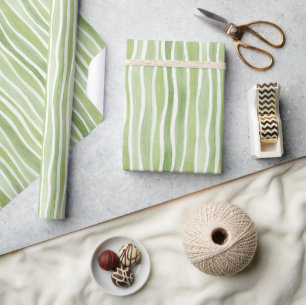 Papel De Presente Listras Onduladas de Creme Verde Limão