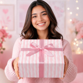 Papel De Presente Listras Onduladas em Rosa Pastel Elegante em Aquar