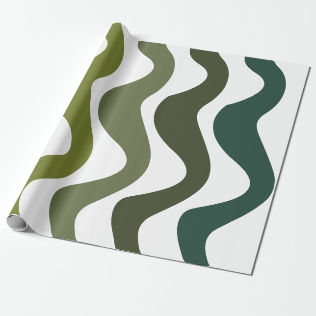 Papel De Presente Listras Onduladas Verdes (Desenrolado)